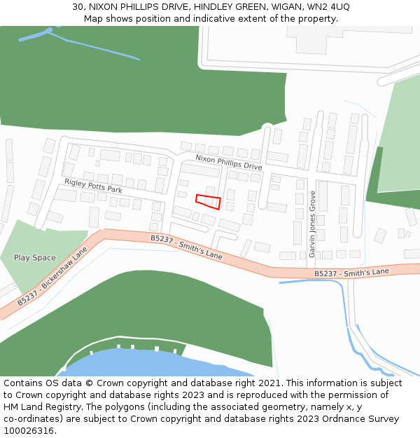 30, NIXON PHILLIPS DRIVE, HINDLEY GREEN, WIGAN, WN2 4UQ: Location map and indicative extent of plot