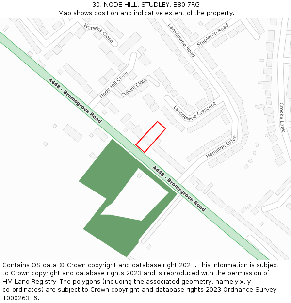 30, NODE HILL, STUDLEY, B80 7RG: Location map and indicative extent of plot