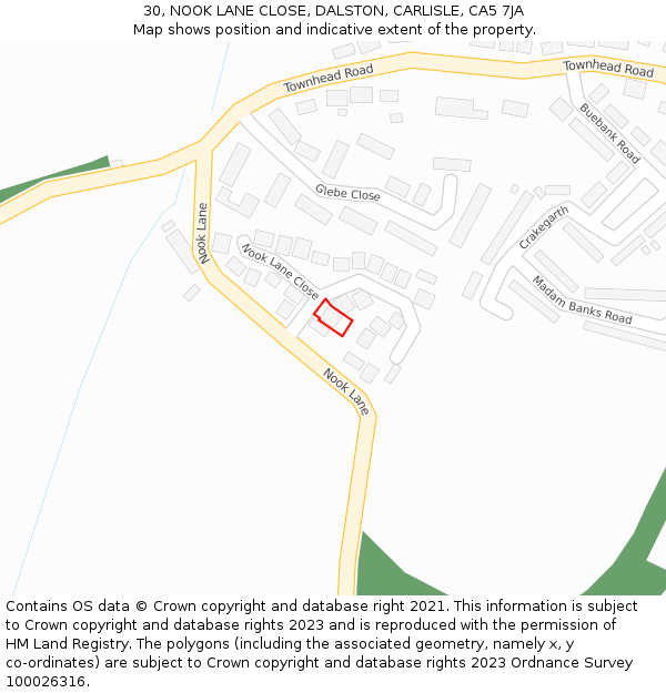 30, NOOK LANE CLOSE, DALSTON, CARLISLE, CA5 7JA: Location map and indicative extent of plot