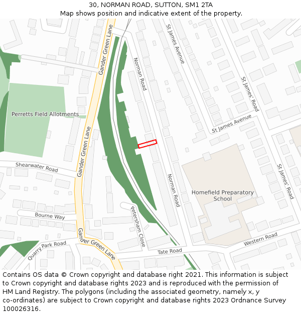 30, NORMAN ROAD, SUTTON, SM1 2TA: Location map and indicative extent of plot