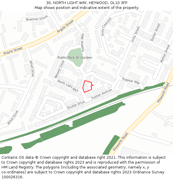 30, NORTH LIGHT WAY, HEYWOOD, OL10 3FP: Location map and indicative extent of plot