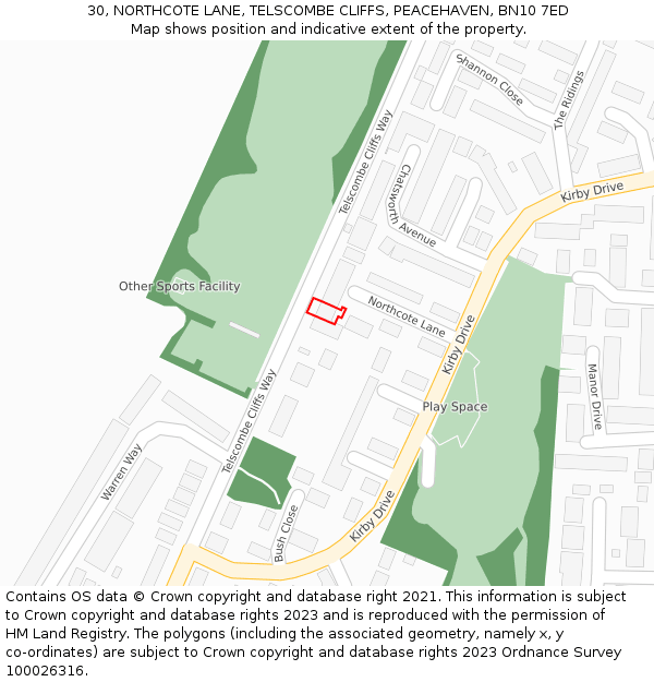 30, NORTHCOTE LANE, TELSCOMBE CLIFFS, PEACEHAVEN, BN10 7ED: Location map and indicative extent of plot