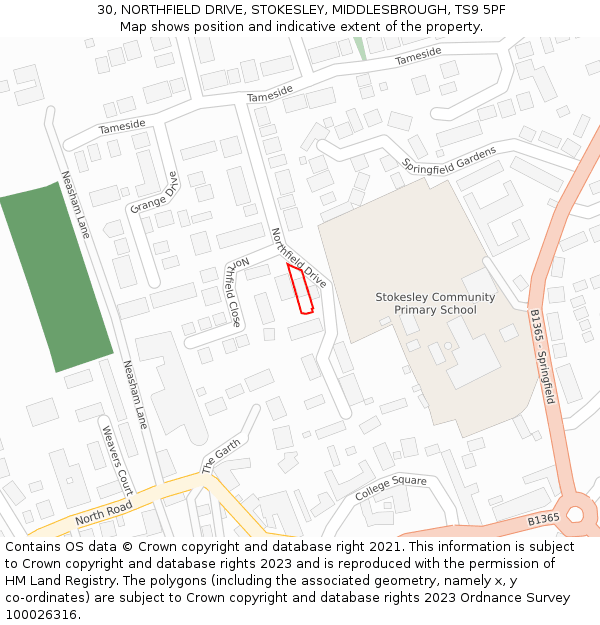 30, NORTHFIELD DRIVE, STOKESLEY, MIDDLESBROUGH, TS9 5PF: Location map and indicative extent of plot