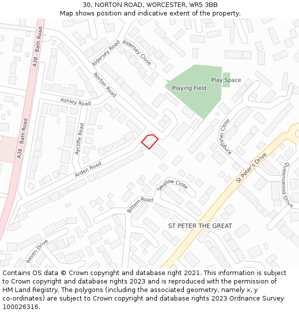 30, NORTON ROAD, WORCESTER, WR5 3BB: Location map and indicative extent of plot