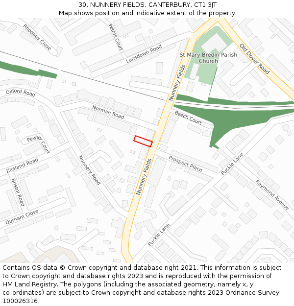 30, NUNNERY FIELDS, CANTERBURY, CT1 3JT: Location map and indicative extent of plot