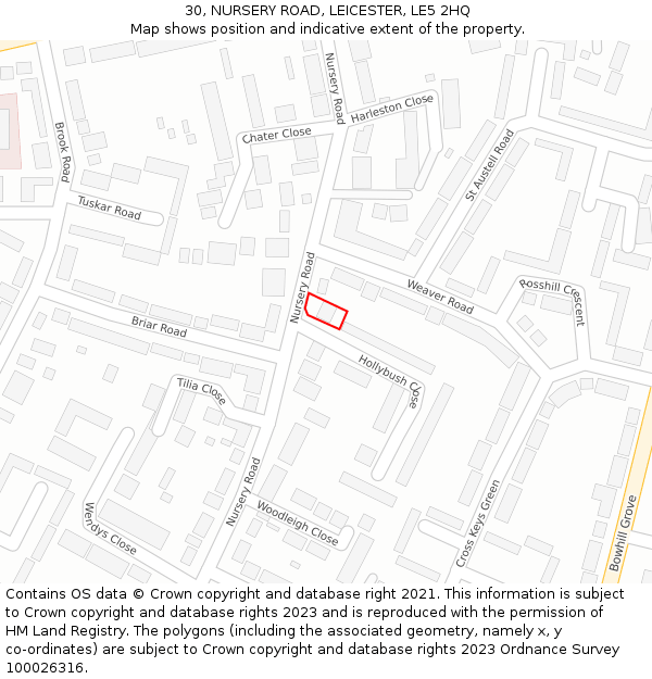 30, NURSERY ROAD, LEICESTER, LE5 2HQ: Location map and indicative extent of plot