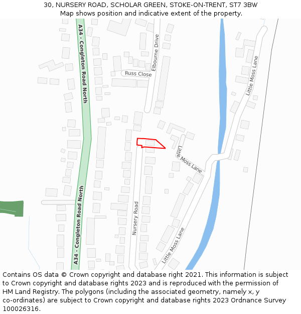 30, NURSERY ROAD, SCHOLAR GREEN, STOKE-ON-TRENT, ST7 3BW: Location map and indicative extent of plot