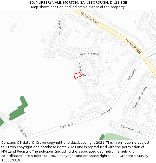 30, NURSERY VALE, MORTON, GAINSBOROUGH, DN21 3GE: Location map and indicative extent of plot