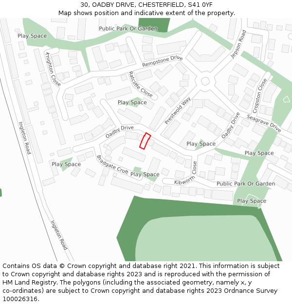 30, OADBY DRIVE, CHESTERFIELD, S41 0YF: Location map and indicative extent of plot