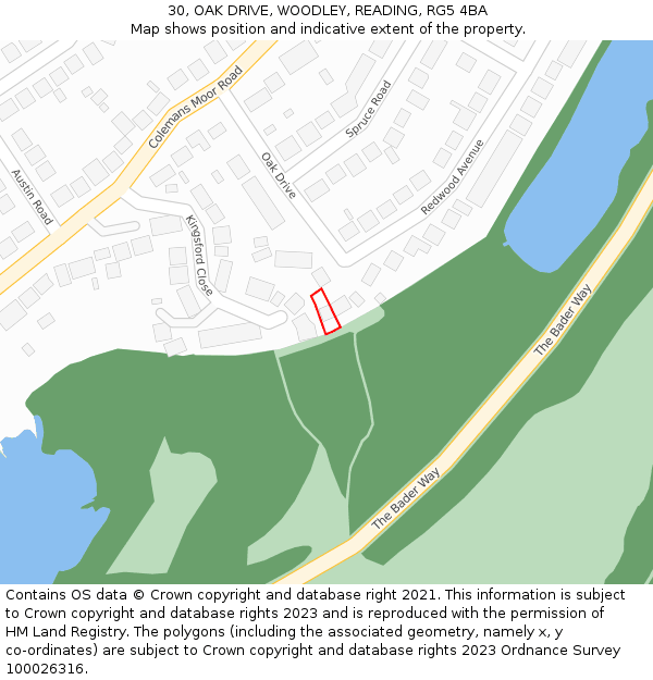 30, OAK DRIVE, WOODLEY, READING, RG5 4BA: Location map and indicative extent of plot