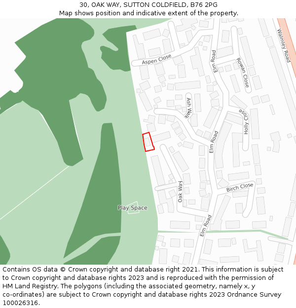 30, OAK WAY, SUTTON COLDFIELD, B76 2PG: Location map and indicative extent of plot