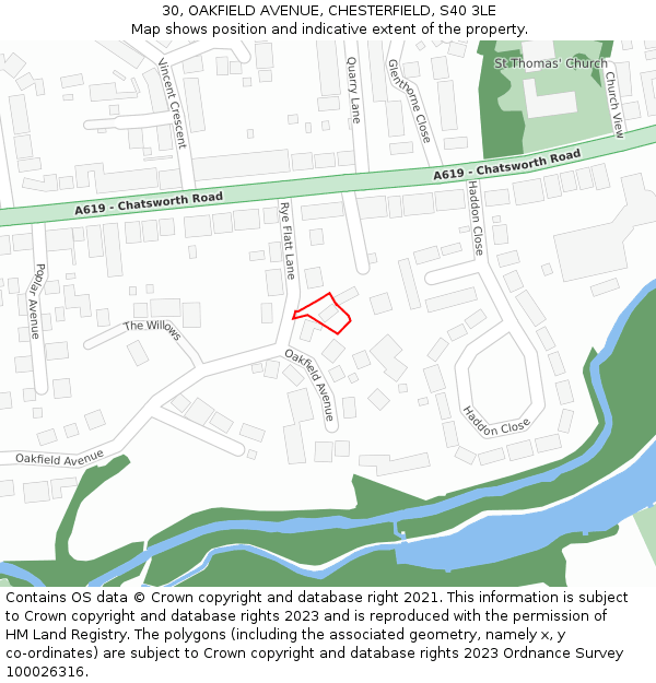 30, OAKFIELD AVENUE, CHESTERFIELD, S40 3LE: Location map and indicative extent of plot