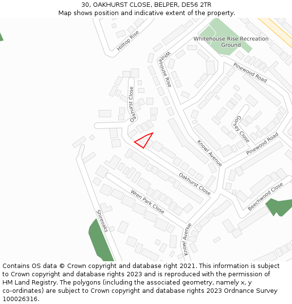 30, OAKHURST CLOSE, BELPER, DE56 2TR: Location map and indicative extent of plot