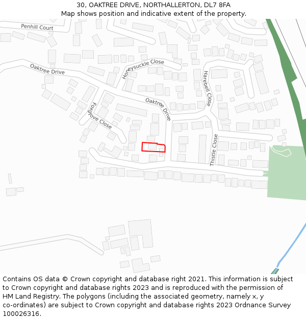 30, OAKTREE DRIVE, NORTHALLERTON, DL7 8FA: Location map and indicative extent of plot