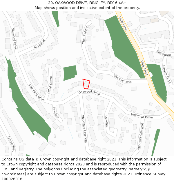 30, OAKWOOD DRIVE, BINGLEY, BD16 4AH: Location map and indicative extent of plot