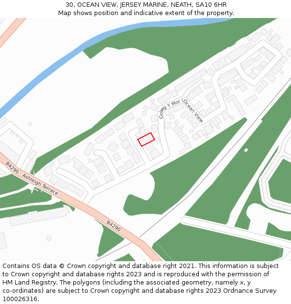 30, OCEAN VIEW, JERSEY MARINE, NEATH, SA10 6HR: Location map and indicative extent of plot