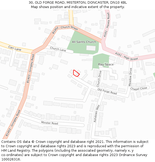 30, OLD FORGE ROAD, MISTERTON, DONCASTER, DN10 4BL: Location map and indicative extent of plot