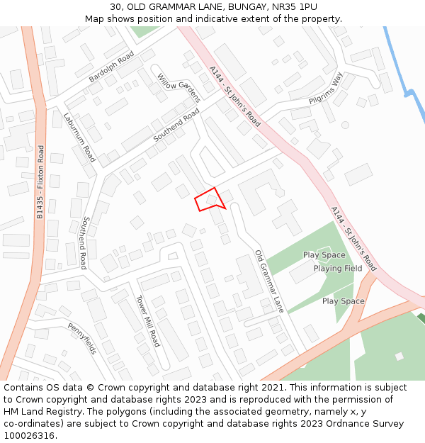 30, OLD GRAMMAR LANE, BUNGAY, NR35 1PU: Location map and indicative extent of plot