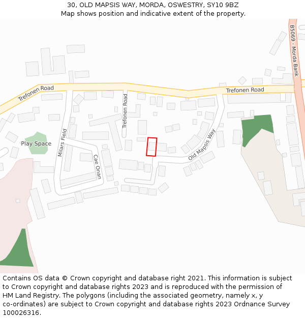 30, OLD MAPSIS WAY, MORDA, OSWESTRY, SY10 9BZ: Location map and indicative extent of plot