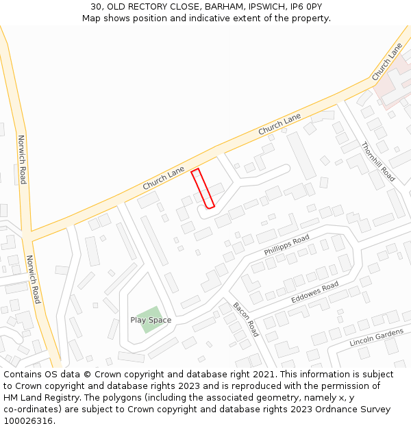 30, OLD RECTORY CLOSE, BARHAM, IPSWICH, IP6 0PY: Location map and indicative extent of plot