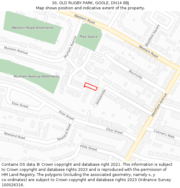 30, OLD RUGBY PARK, GOOLE, DN14 6BJ: Location map and indicative extent of plot