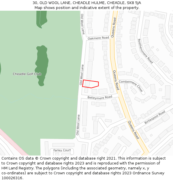 30, OLD WOOL LANE, CHEADLE HULME, CHEADLE, SK8 5JA: Location map and indicative extent of plot