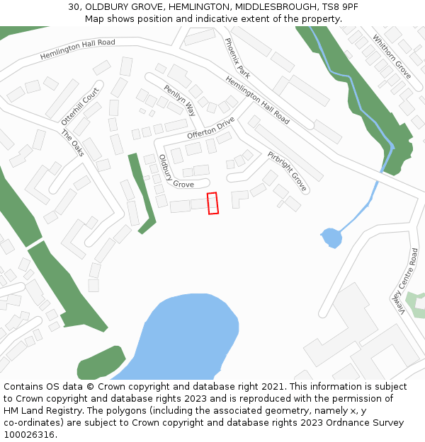 30, OLDBURY GROVE, HEMLINGTON, MIDDLESBROUGH, TS8 9PF: Location map and indicative extent of plot