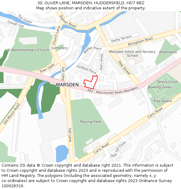 30, OLIVER LANE, MARSDEN, HUDDERSFIELD, HD7 6BZ: Location map and indicative extent of plot