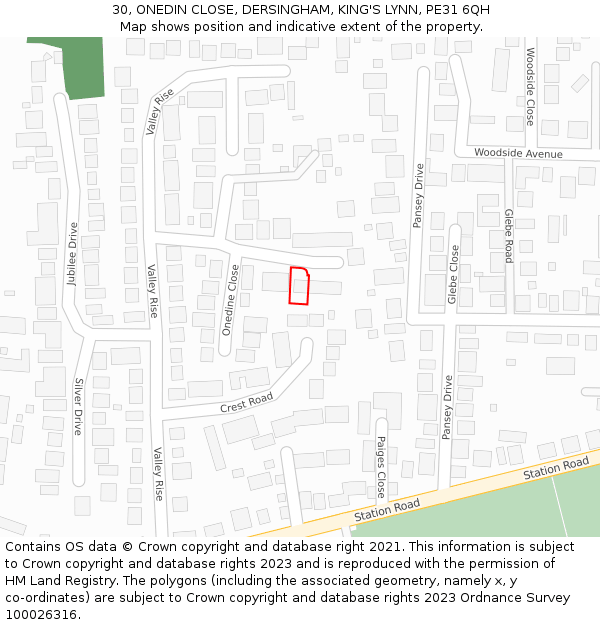 30, ONEDIN CLOSE, DERSINGHAM, KING'S LYNN, PE31 6QH: Location map and indicative extent of plot