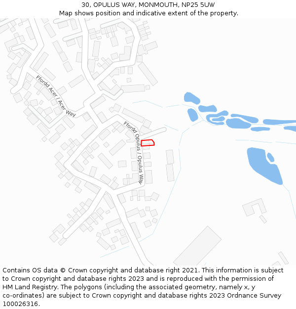 30, OPULUS WAY, MONMOUTH, NP25 5UW: Location map and indicative extent of plot