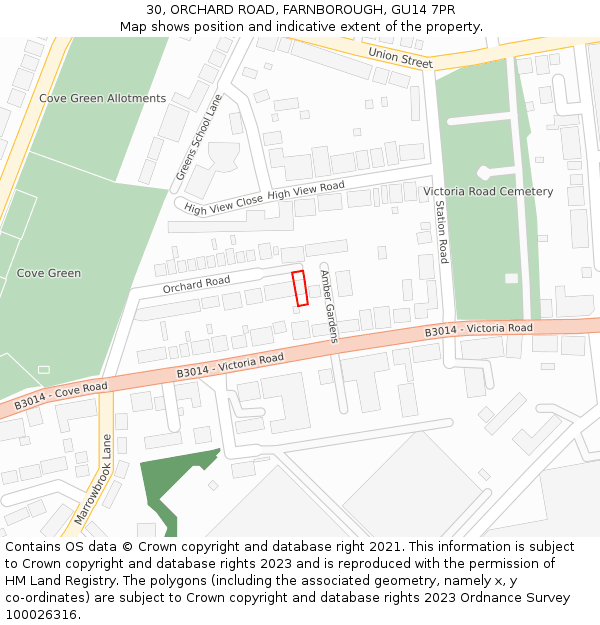 30, ORCHARD ROAD, FARNBOROUGH, GU14 7PR: Location map and indicative extent of plot