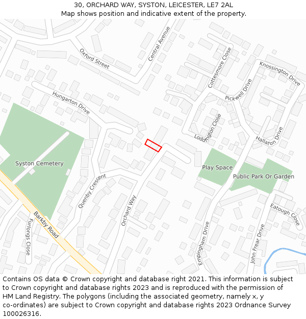 30, ORCHARD WAY, SYSTON, LEICESTER, LE7 2AL: Location map and indicative extent of plot