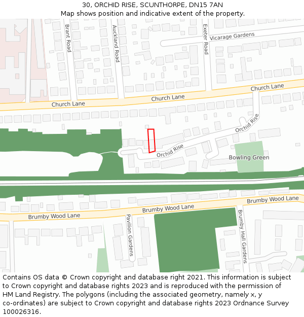 30, ORCHID RISE, SCUNTHORPE, DN15 7AN: Location map and indicative extent of plot