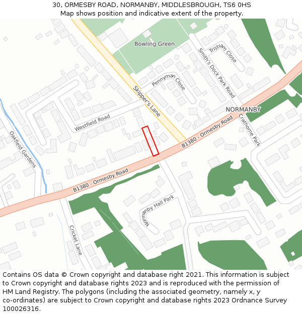 30, ORMESBY ROAD, NORMANBY, MIDDLESBROUGH, TS6 0HS: Location map and indicative extent of plot
