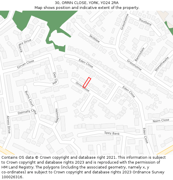 30, ORRIN CLOSE, YORK, YO24 2RA: Location map and indicative extent of plot