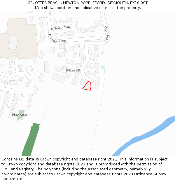 30, OTTER REACH, NEWTON POPPLEFORD, SIDMOUTH, EX10 0ST: Location map and indicative extent of plot