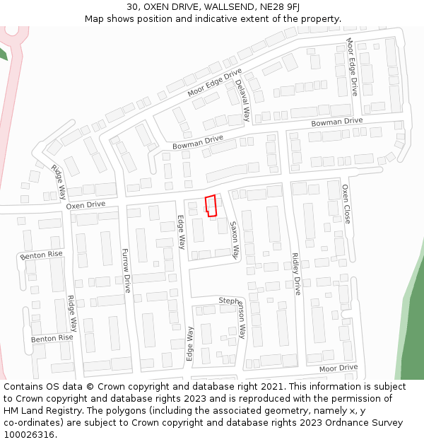 30, OXEN DRIVE, WALLSEND, NE28 9FJ: Location map and indicative extent of plot