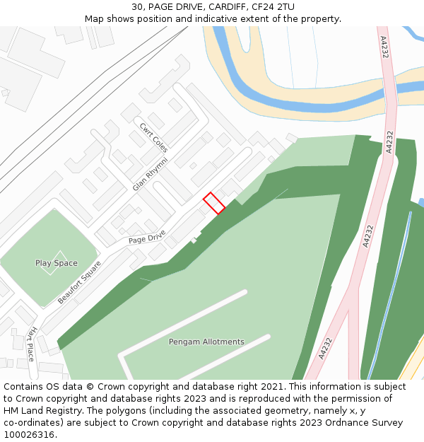 30, PAGE DRIVE, CARDIFF, CF24 2TU: Location map and indicative extent of plot