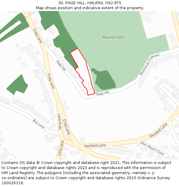 30, PAGE HILL, HALIFAX, HX2 8TS: Location map and indicative extent of plot