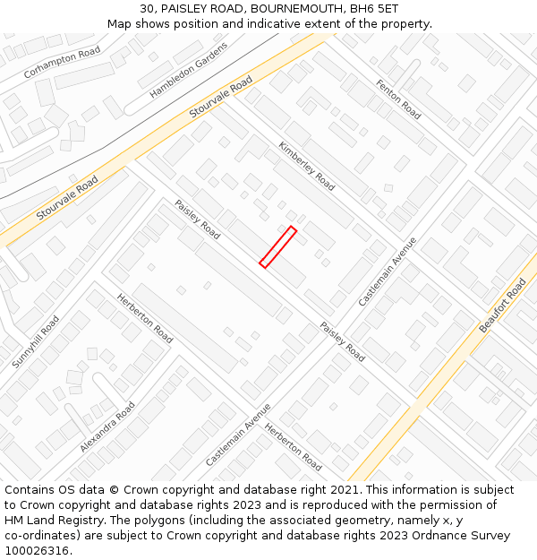 30, PAISLEY ROAD, BOURNEMOUTH, BH6 5ET: Location map and indicative extent of plot