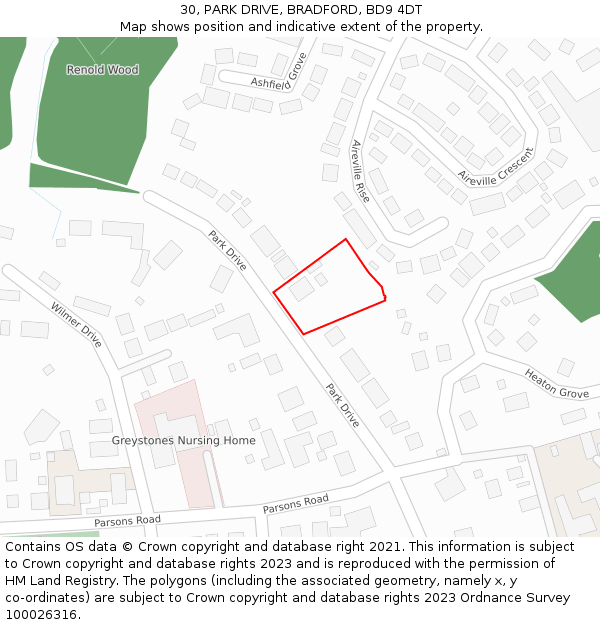 30, PARK DRIVE, BRADFORD, BD9 4DT: Location map and indicative extent of plot