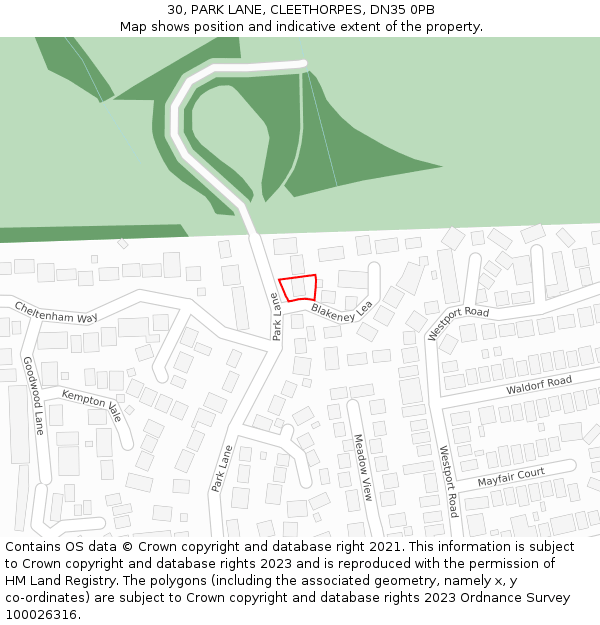 30, PARK LANE, CLEETHORPES, DN35 0PB: Location map and indicative extent of plot