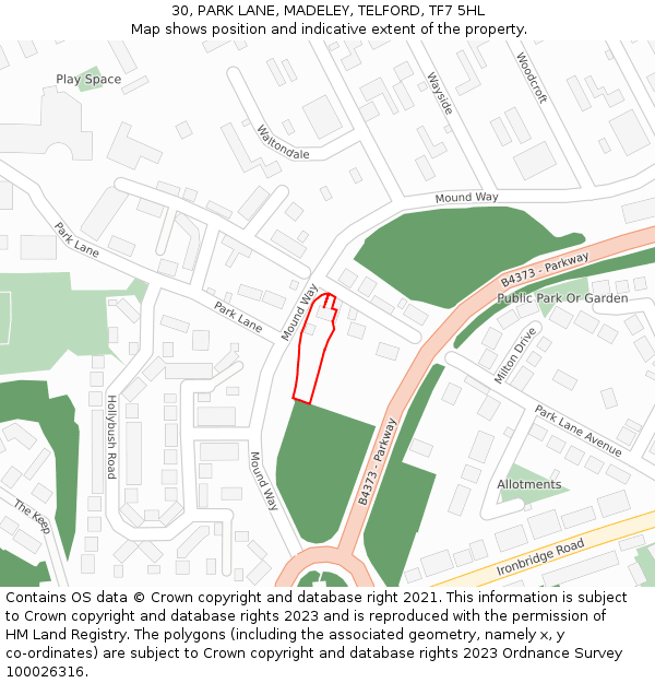 30, PARK LANE, MADELEY, TELFORD, TF7 5HL: Location map and indicative extent of plot