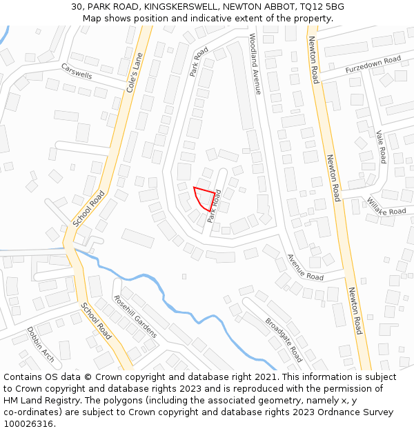 30, PARK ROAD, KINGSKERSWELL, NEWTON ABBOT, TQ12 5BG: Location map and indicative extent of plot