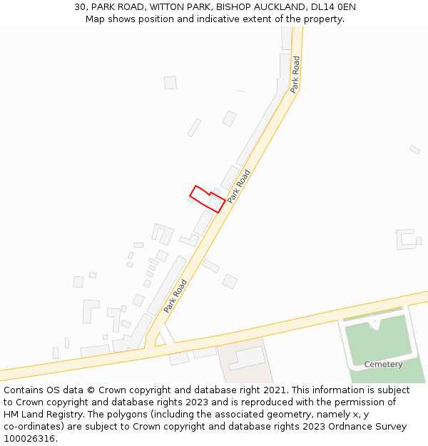 30, PARK ROAD, WITTON PARK, BISHOP AUCKLAND, DL14 0EN: Location map and indicative extent of plot