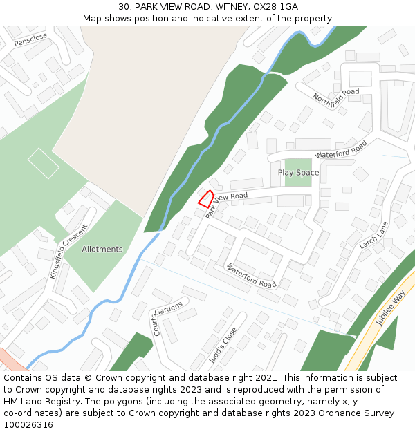 30, PARK VIEW ROAD, WITNEY, OX28 1GA: Location map and indicative extent of plot