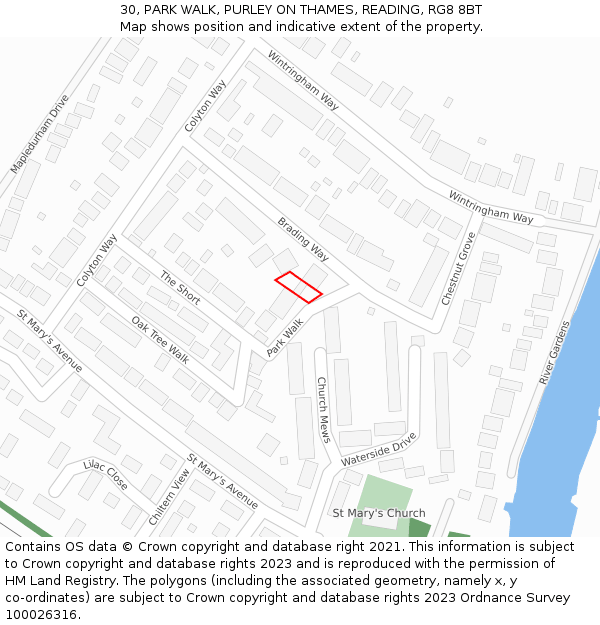 30, PARK WALK, PURLEY ON THAMES, READING, RG8 8BT: Location map and indicative extent of plot