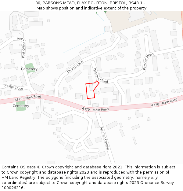 30, PARSONS MEAD, FLAX BOURTON, BRISTOL, BS48 1UH: Location map and indicative extent of plot