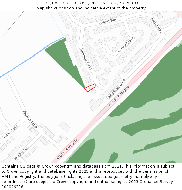 30, PARTRIDGE CLOSE, BRIDLINGTON, YO15 3LQ: Location map and indicative extent of plot