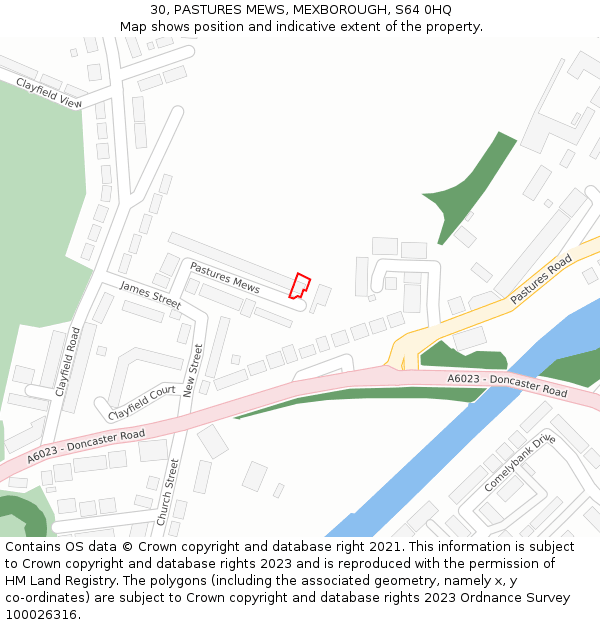 30, PASTURES MEWS, MEXBOROUGH, S64 0HQ: Location map and indicative extent of plot